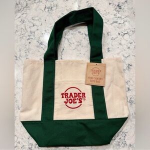 Trader Joe's Mini Canvas Tote Bag in Natural and Forest Green